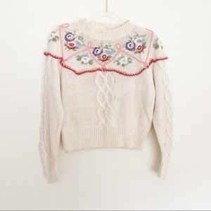 Vintage Cottagecore embroidered floral hand knit sweater